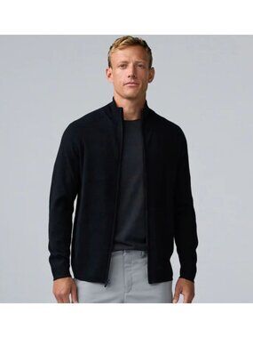 Mack Weldon Navy Blue Tech Merino Full-Zip Sweater Cardigan Size L Wool Blend